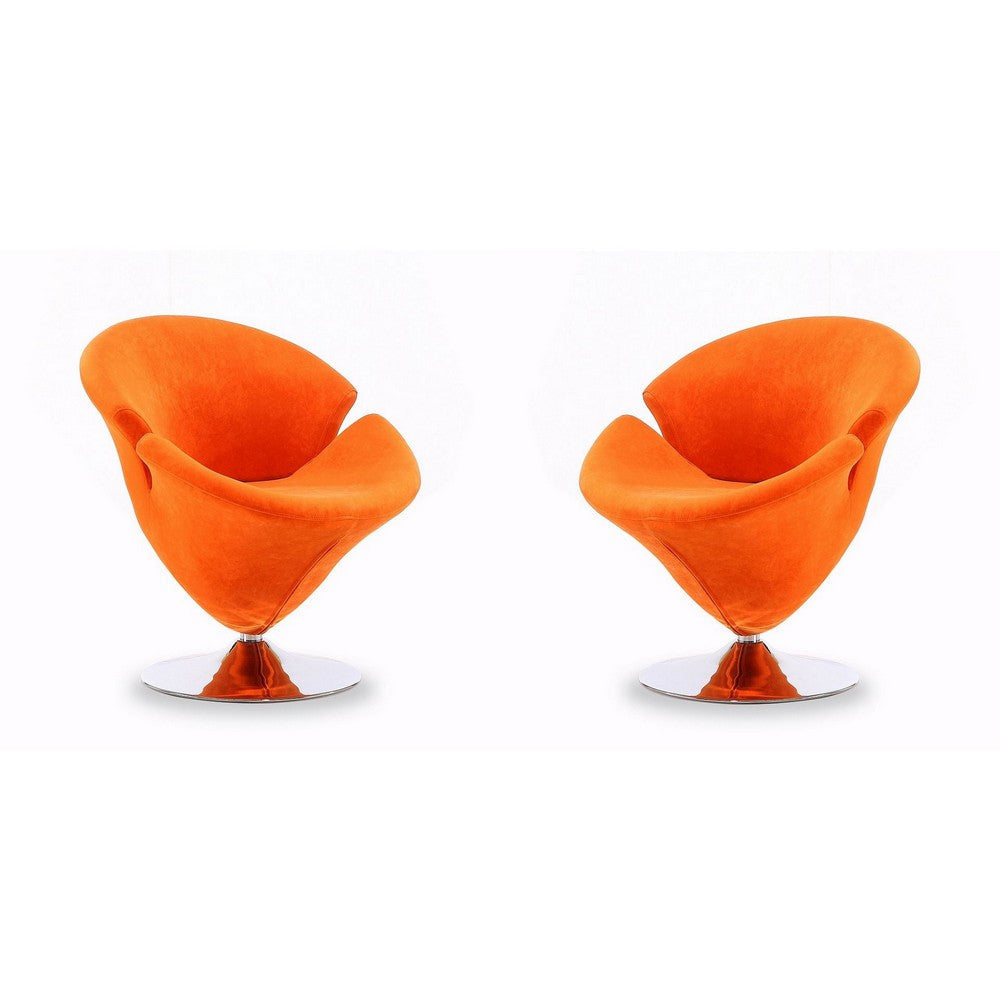Tulip Orange and Polished Chrome Velvet Swivel Accent Chair (Set of 2)