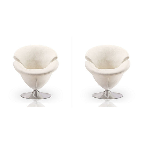 Tulip White and Polished Chrome Velvet Swivel Accent Chair (Set of 2)