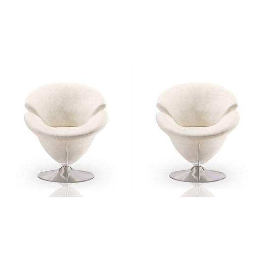 Tulip White and Polished Chrome Velvet Swivel Accent Chair (Set of 2)