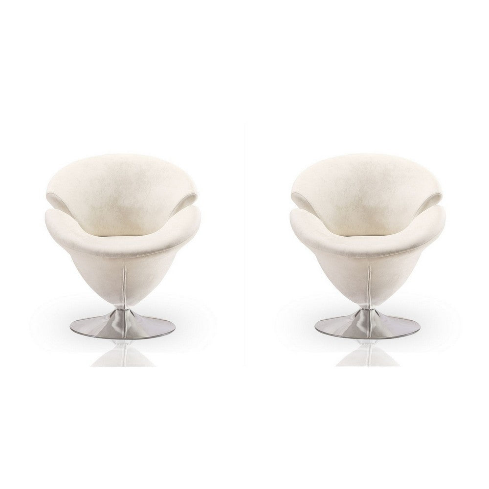 Tulip White and Polished Chrome Velvet Swivel Accent Chair (Set of 2)