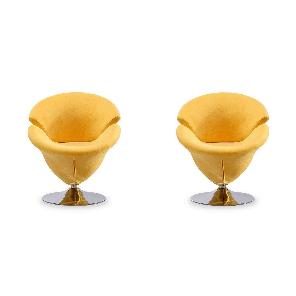 Tulip Yellow and Polished Chrome Velvet Swivel Accent Chair (Set of 2)