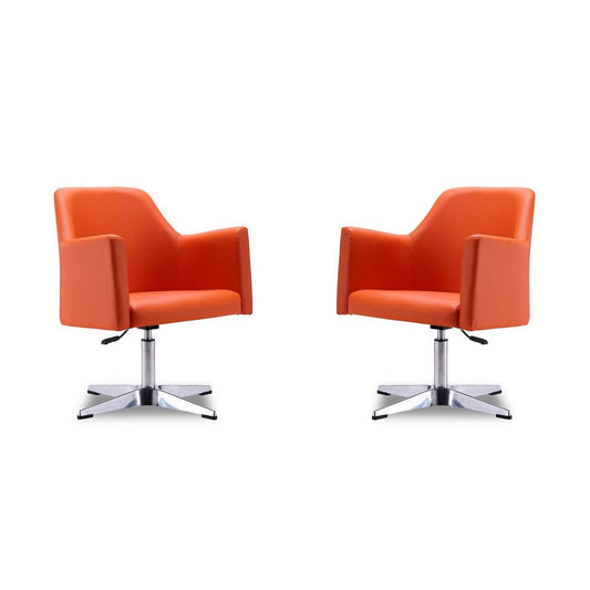 Pelo Orange and Polished Chrome Faux Leather Adjustable Height Swivel Accent Chair (Set of 2)