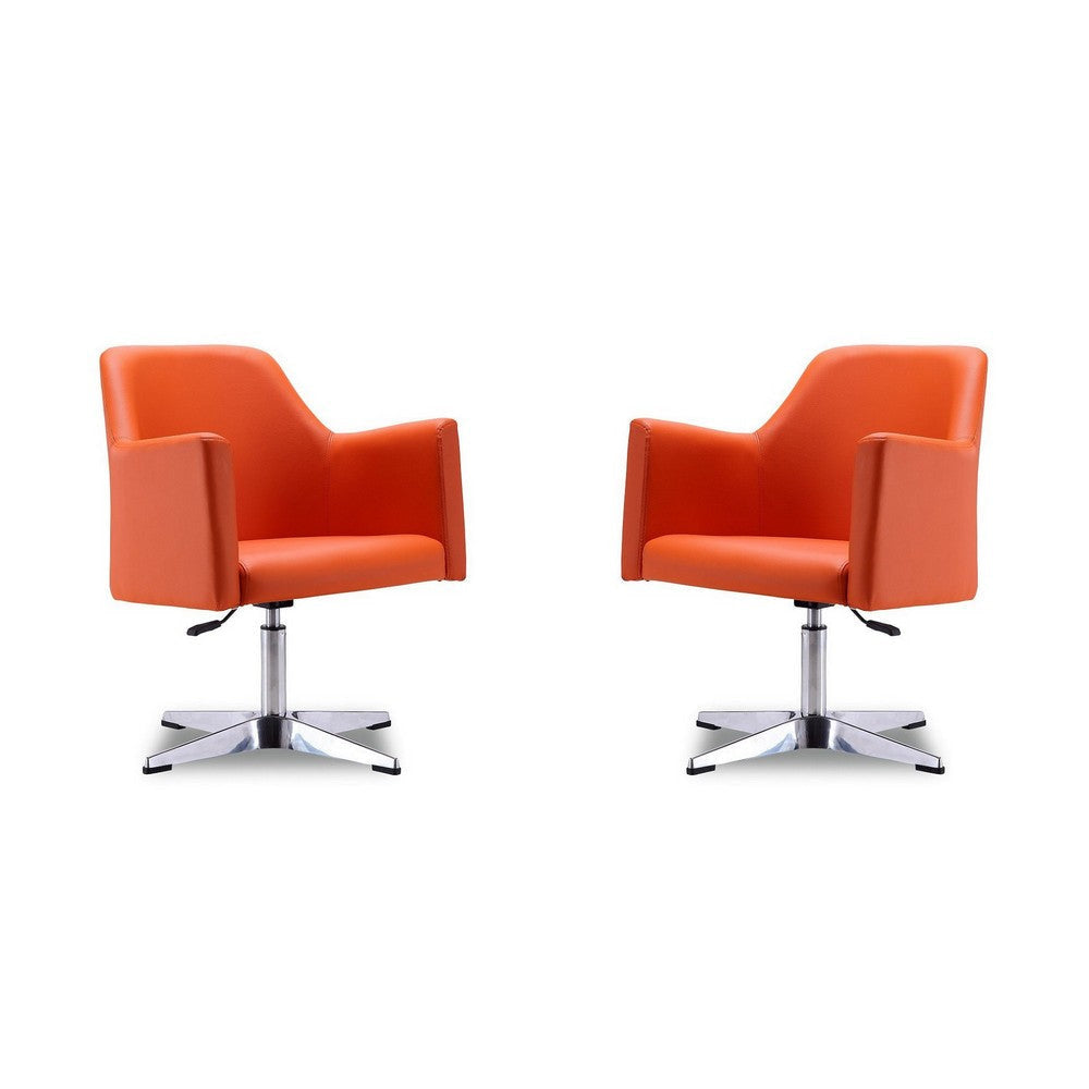 Pelo Orange and Polished Chrome Faux Leather Adjustable Height Swivel Accent Chair (Set of 2)