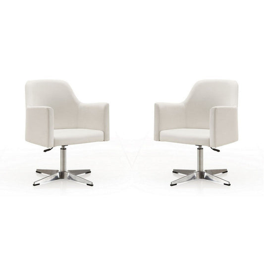 Pelo White and Polished Chrome Faux Leather Adjustable Height Swivel Accent Chair (Set of 2)
