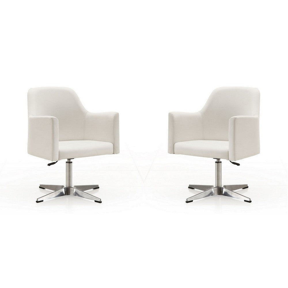 Pelo White and Polished Chrome Faux Leather Adjustable Height Swivel Accent Chair (Set of 2)