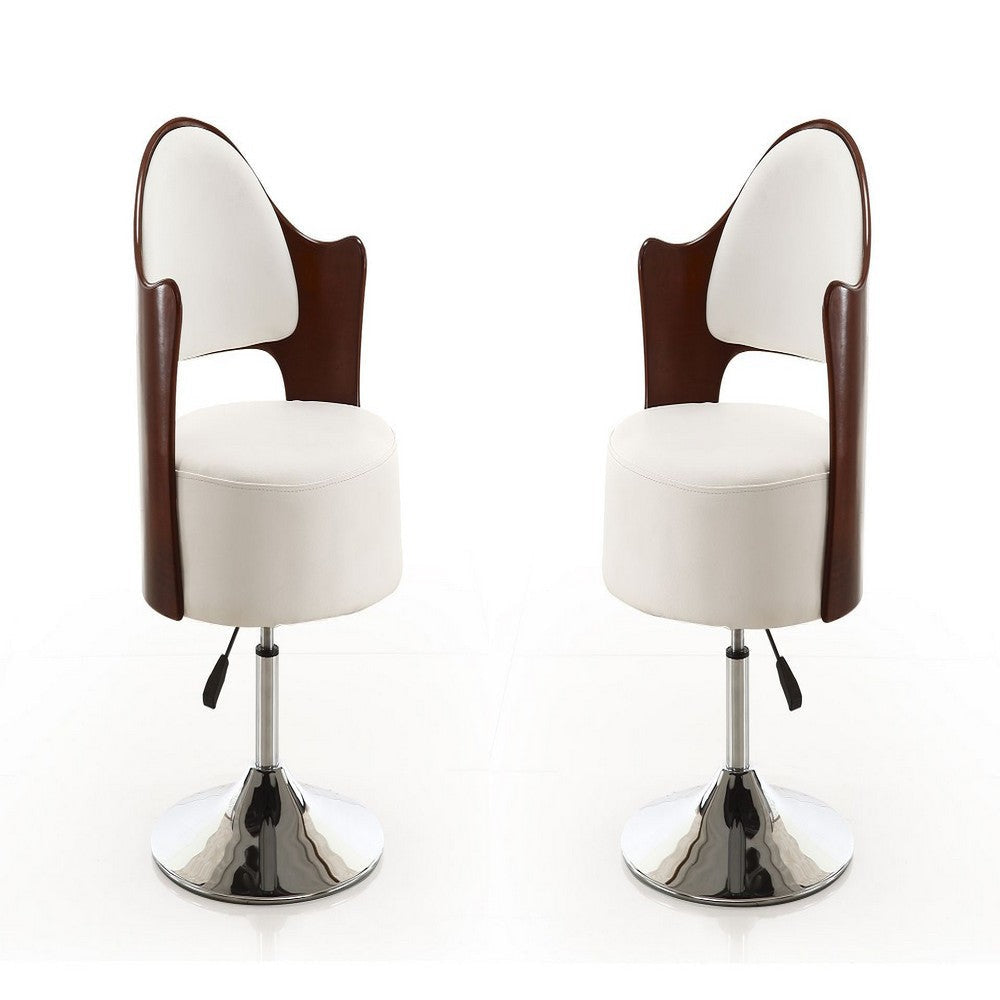 Bopper White and Polished Chrome Faux Leather Adjustable Height Swivel Accent Chair (Set of 2)