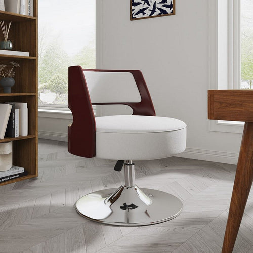 Salon White and Polished Chrome Faux Leather Adjustable Height Swivel Accent Chair (Set of 2)