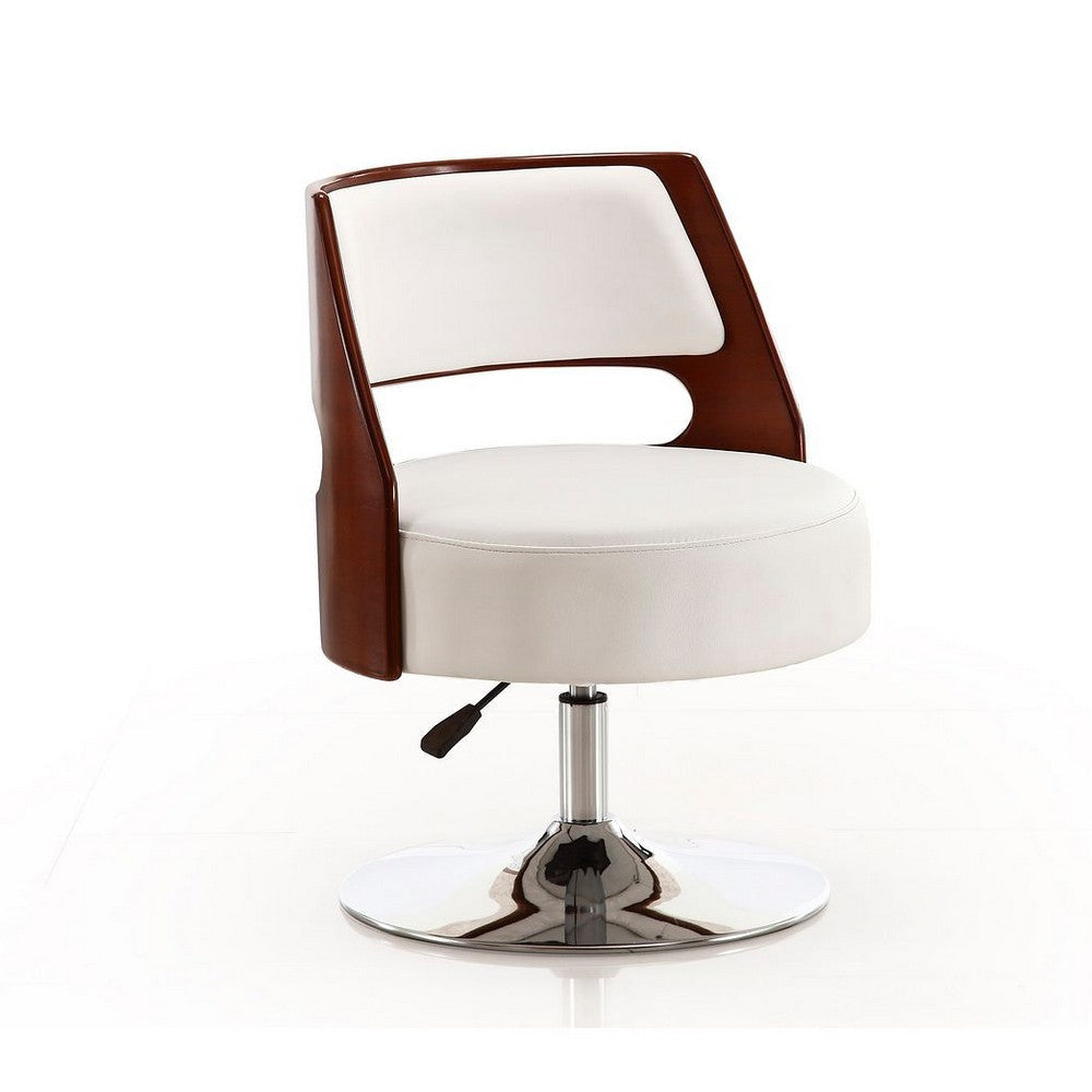 Salon White and Polished Chrome Faux Leather Adjustable Height Swivel Accent Chair (Set of 2) MHC-2-AC034-WH