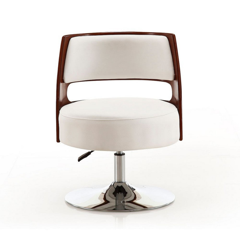 Salon White and Polished Chrome Faux Leather Adjustable Height Swivel Accent Chair (Set of 2) MHC-2-AC034-WH