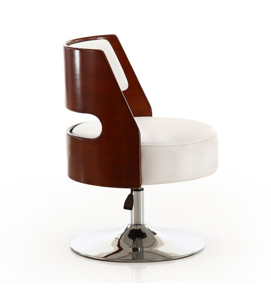Salon White and Polished Chrome Faux Leather Adjustable Height Swivel Accent Chair (Set of 2) MHC-2-AC034-WH