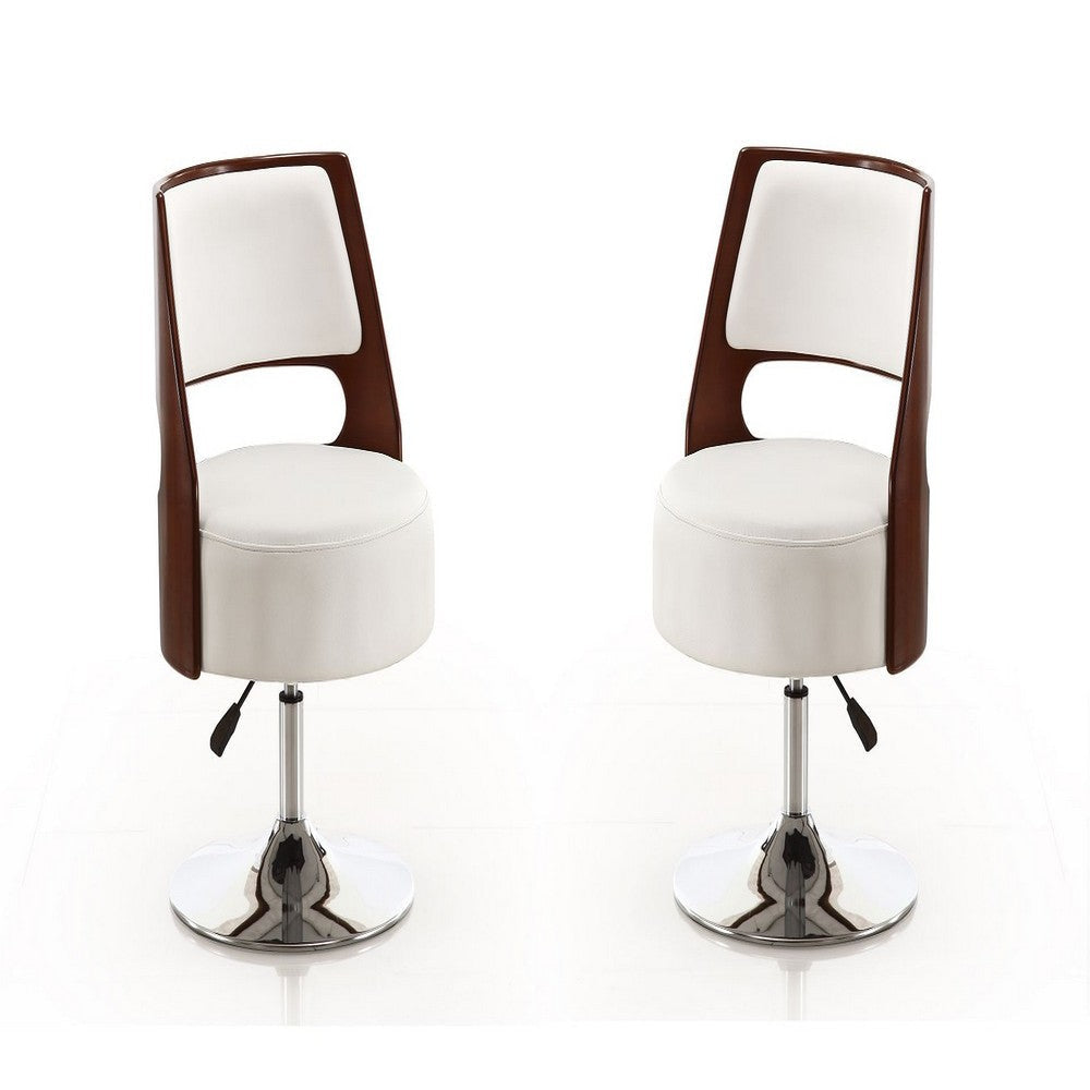 Salon White and Polished Chrome Faux Leather Adjustable Height Swivel Accent Chair (Set of 2)