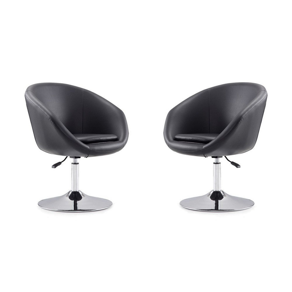 Hopper Black and Polished Chrome Faux Leather Adjustable Height Chair (Set of 2)