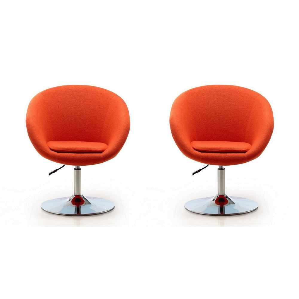 Hopper Orange and Polished Chrome Wool Blend Adjustable Height Chair (Set of 2)