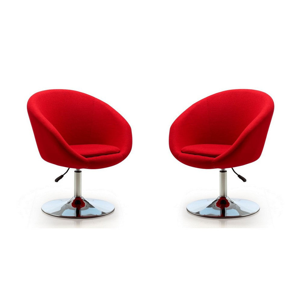 Hopper Red and Polished Chrome Wool Blend Adjustable Height Chair (Set of 2)