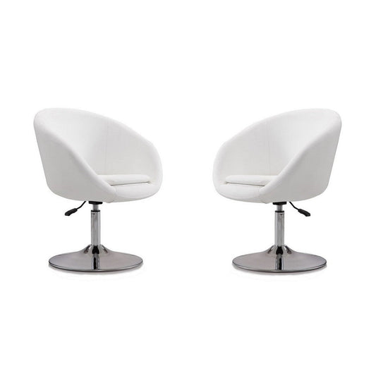 Hopper White and Polished Chrome Faux Leather Adjustable Height Chair (Set of 2)