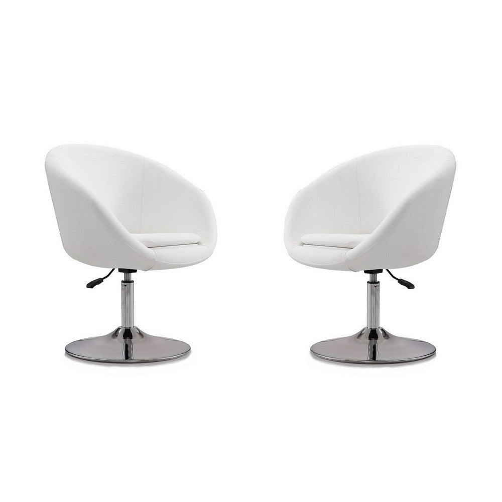 Hopper White and Polished Chrome Faux Leather Adjustable Height Chair (Set of 2)