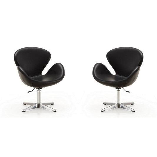Raspberry Black and Polished Chrome Faux Leather Adjustable Swivel Chair (Set of 2)