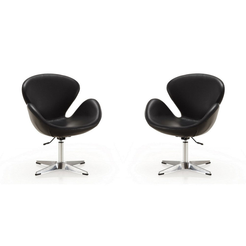 Raspberry Black and Polished Chrome Faux Leather Adjustable Swivel Chair (Set of 2)