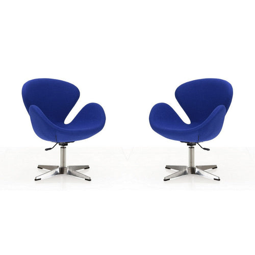 Raspberry Blue and Polished Chrome Wool Blend Adjustable Swivel Chair (Set of 2)