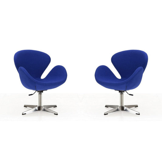 Raspberry Blue and Polished Chrome Wool Blend Adjustable Swivel Chair (Set of 2)