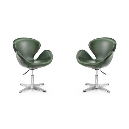 Raspberry Forest Green and Polished Chrome Faux Leather Adjustable Swivel Chair (Set of 2)