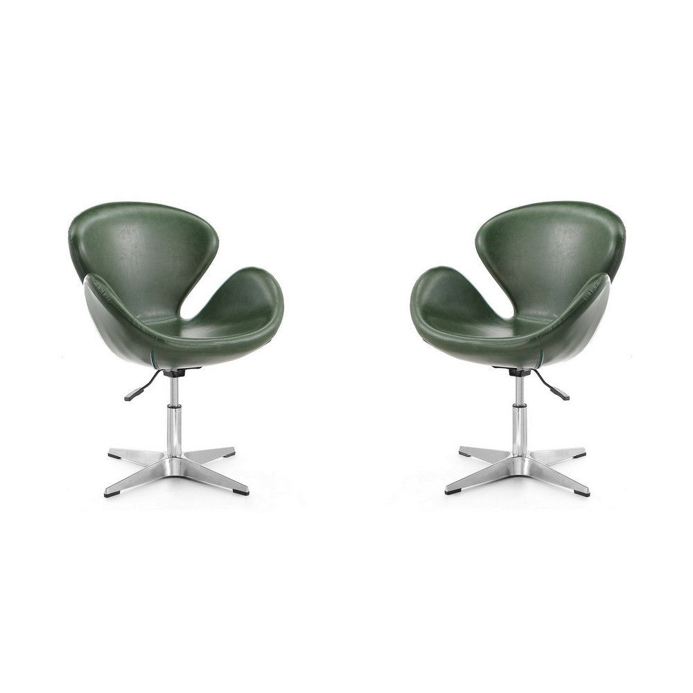 Raspberry Forest Green and Polished Chrome Faux Leather Adjustable Swivel Chair (Set of 2)