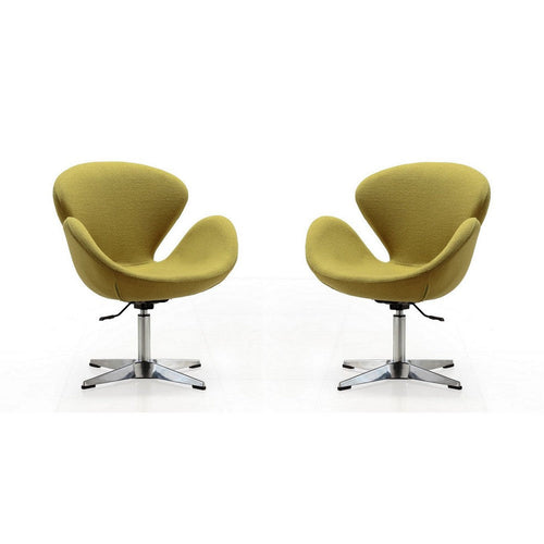 Raspberry Green and Polished Chrome Wool Blend Adjustable Swivel Chair (Set of 2)