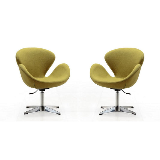 Raspberry Green and Polished Chrome Wool Blend Adjustable Swivel Chair (Set of 2)