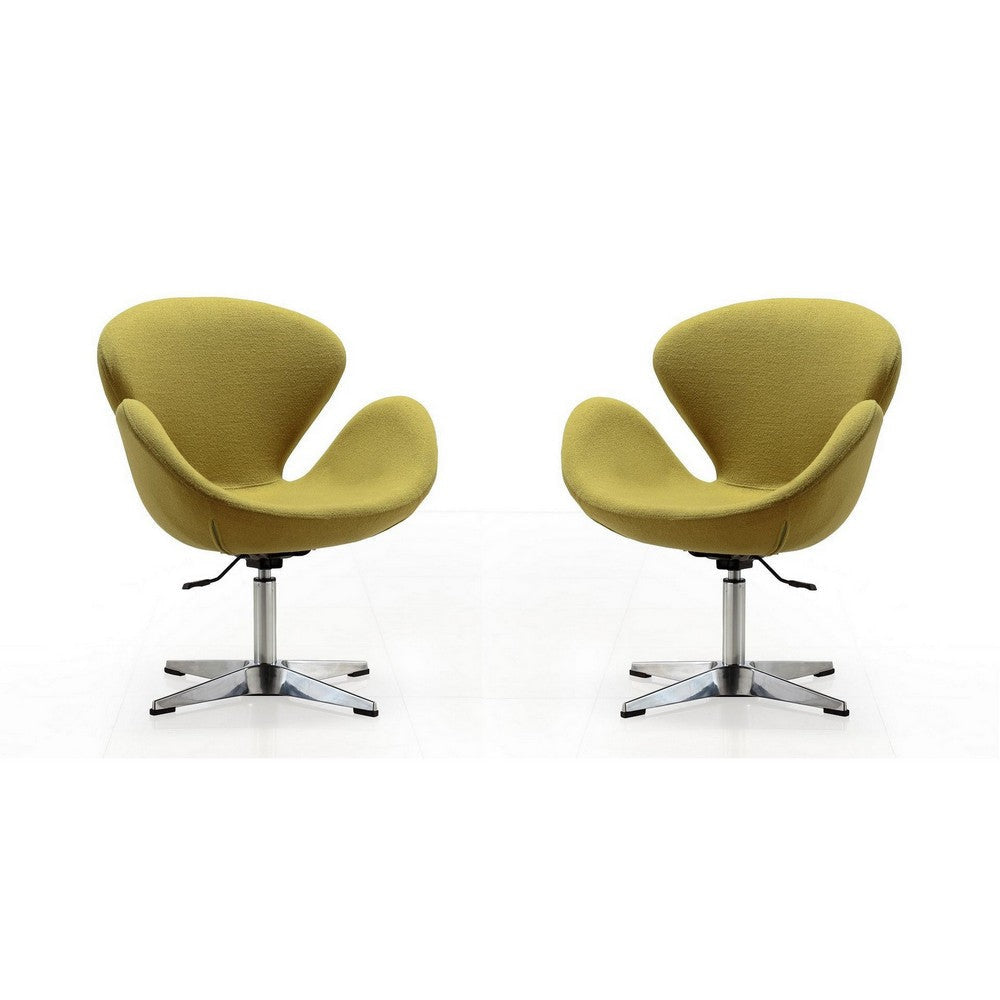 Raspberry Green and Polished Chrome Wool Blend Adjustable Swivel Chair (Set of 2)