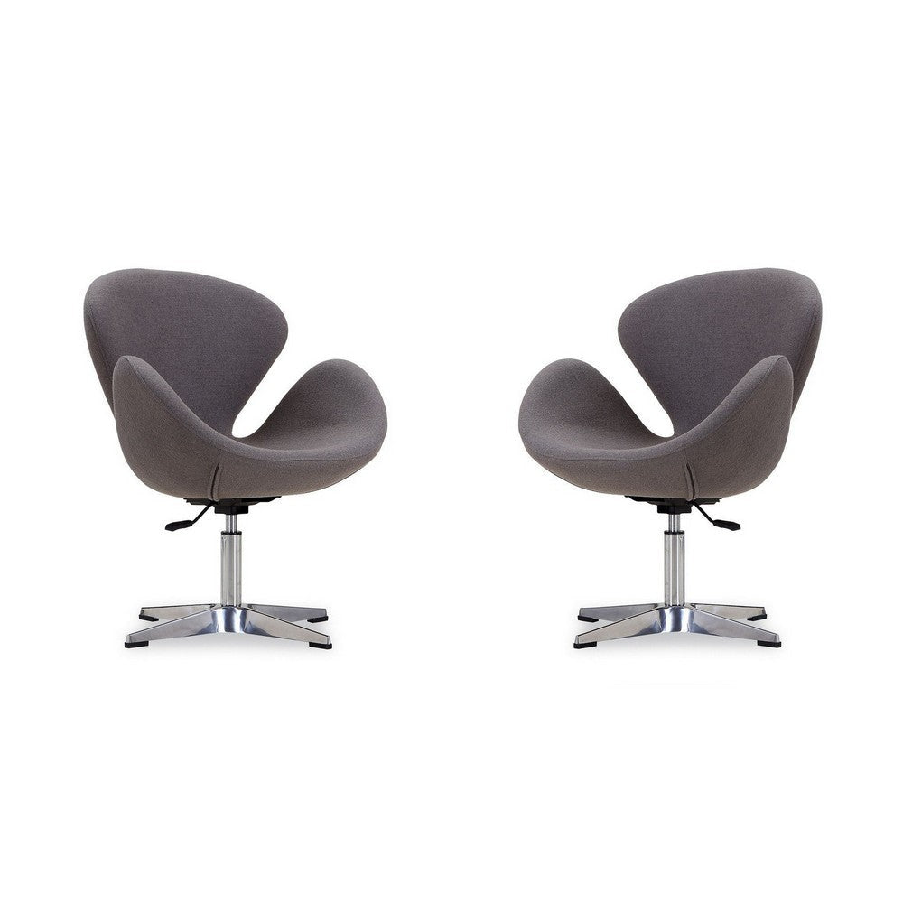 Raspberry Grey and Polished Chrome Wool Blend Adjustable Swivel Chair (Set of 2)