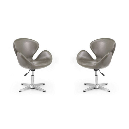 Raspberry Pebble and Polished Chrome Faux Leather Adjustable Swivel Chair (Set of 2)