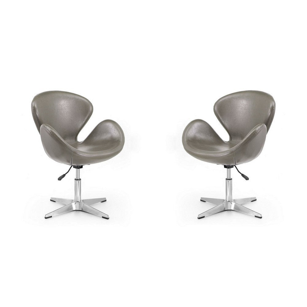 Raspberry Pebble and Polished Chrome Faux Leather Adjustable Swivel Chair (Set of 2)