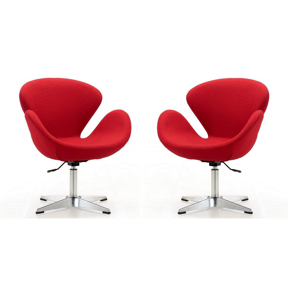 Raspberry Red and Polished Chrome Wool Blend Adjustable Swivel Chair (Set of 2)