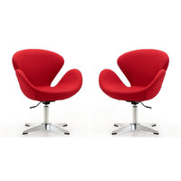 Raspberry Red and Polished Chrome Wool Blend Adjustable Swivel Chair (Set of 2)