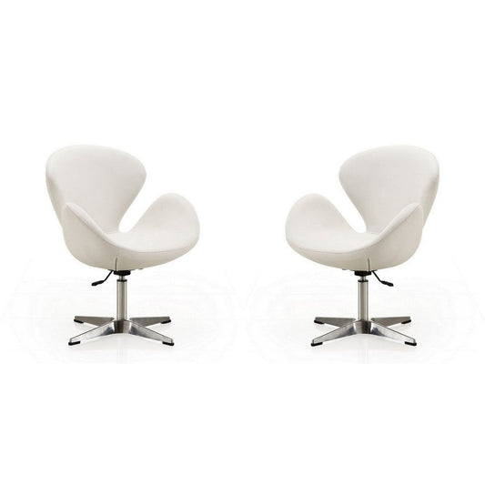 Raspberry White and Polished Chrome Faux Leather Adjustable Swivel Chair (Set of 2)