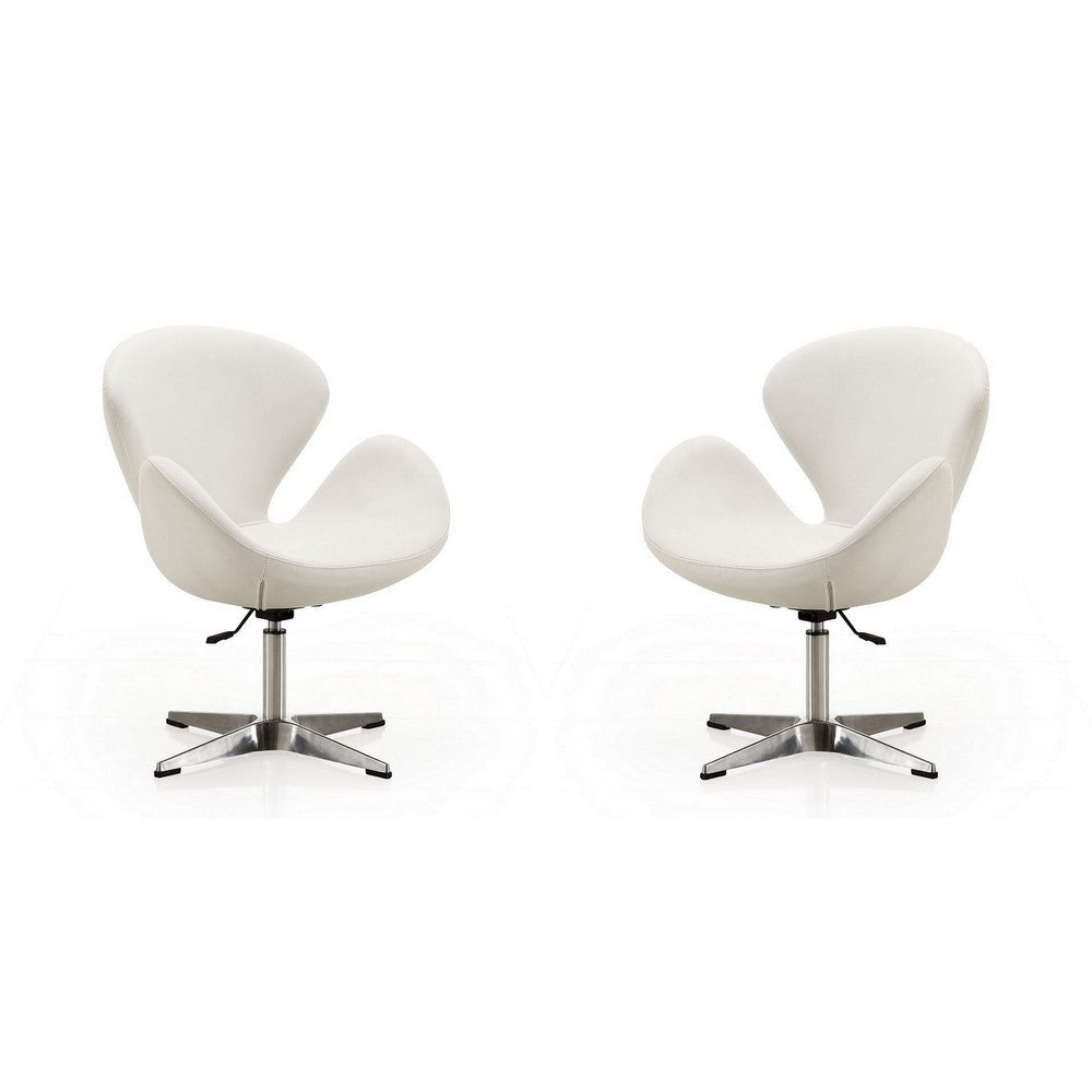 Raspberry White and Polished Chrome Faux Leather Adjustable Swivel Chair (Set of 2)