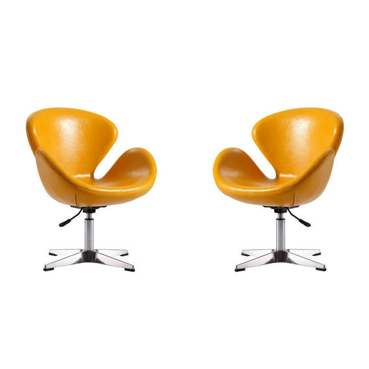 Raspberry Yellow and Polished Chrome Faux Leather Adjustable Swivel Chair (Set of 2)