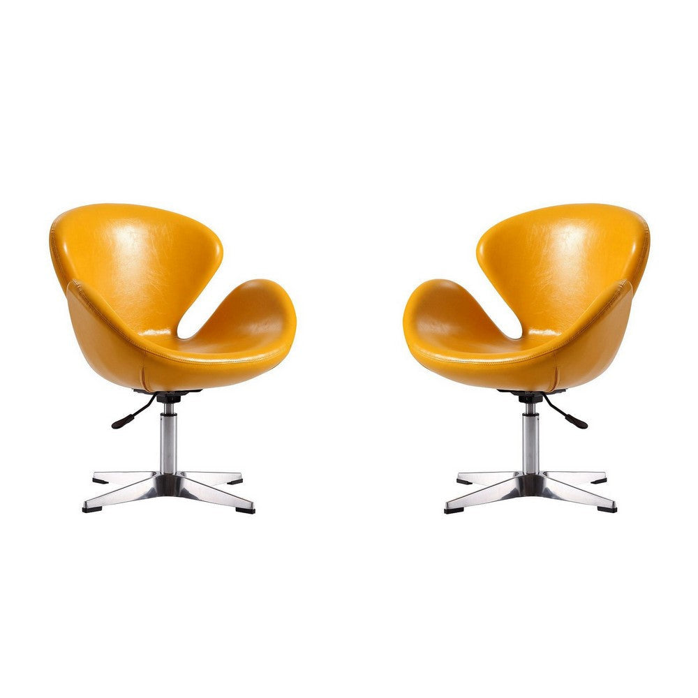 Raspberry Yellow and Polished Chrome Faux Leather Adjustable Swivel Chair (Set of 2)