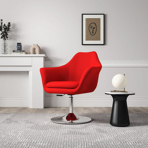 Kinsey Red and Polished Chrome Wool Blend Adjustable Height Swivel Accent Chair (Set of 2)