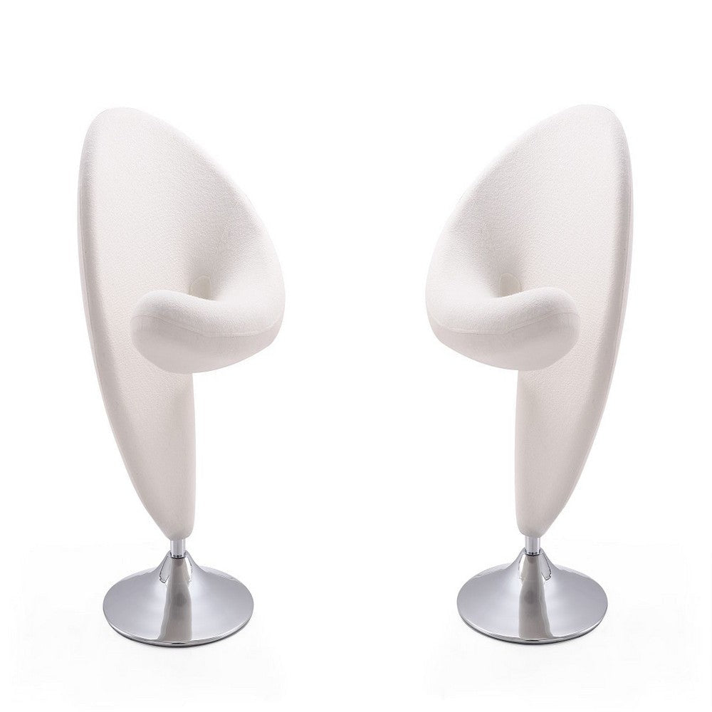 Curl Cream and Polished Chrome Wool Blend Swivel Accent Chair (Set of 2)