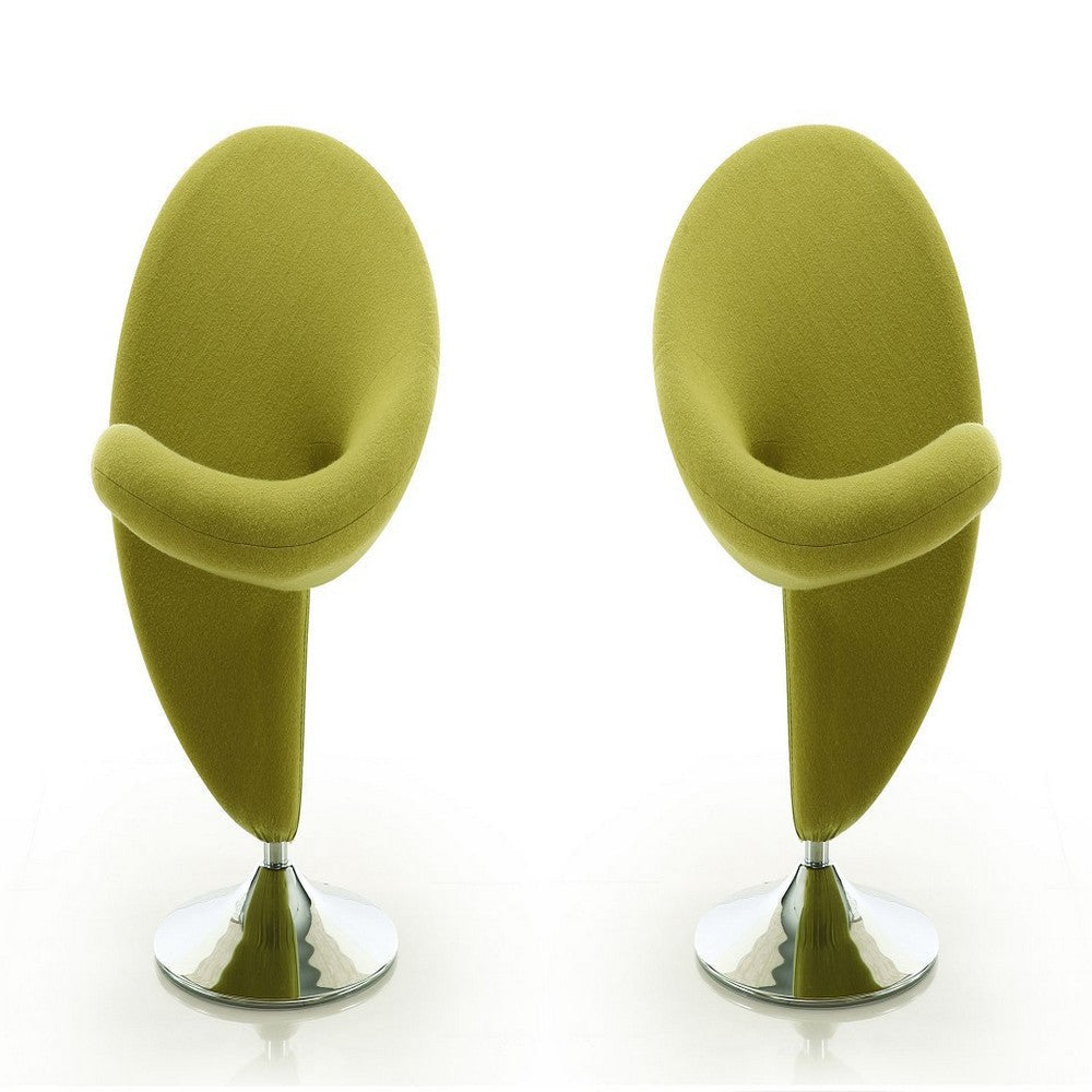 Curl Green and Polished Chrome Wool Blend Swivel Accent Chair (Set of 2)