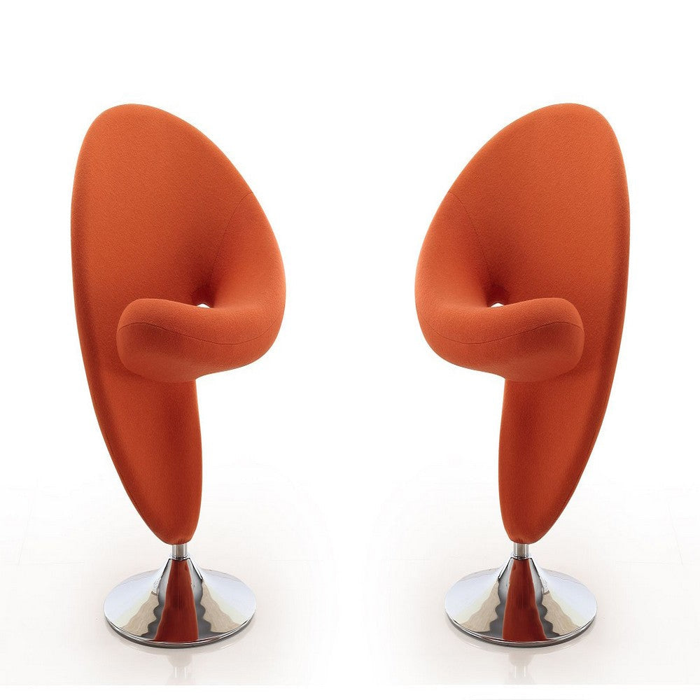 Curl Orange and Polished Chrome Wool Blend Swivel Accent Chair (Set of 2)