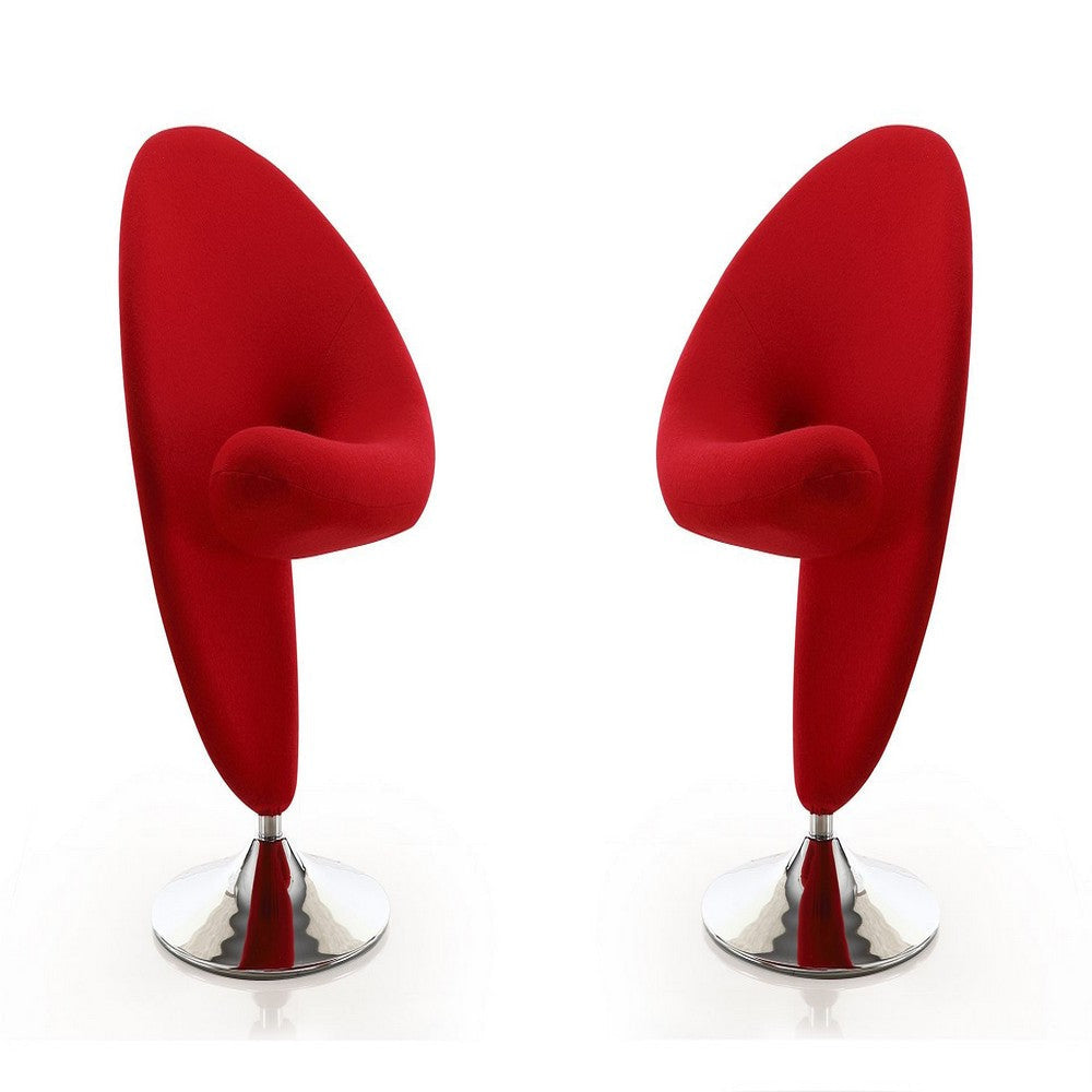 Curl Red and Polished Chrome Wool Blend Swivel Accent Chair (Set of 2)