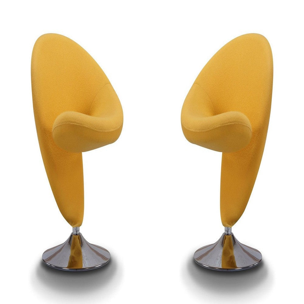 Curl Yellow and Polished Chrome Wool Blend Swivel Accent Chair (Set of 2)