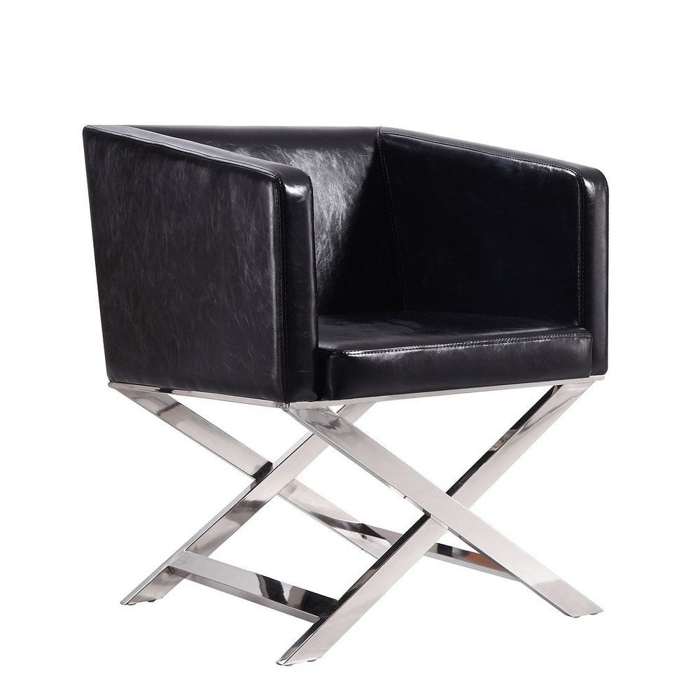 Hollywood Black and Polished Chrome Faux Leather Lounge Accent Chair (Set of 2) MHC-2-AC050-BK