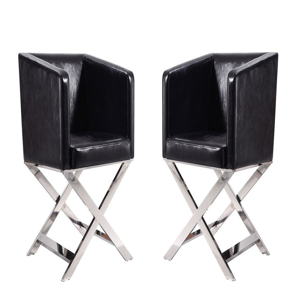 Hollywood Black and Polished Chrome Faux Leather Lounge Accent Chair (Set of 2)