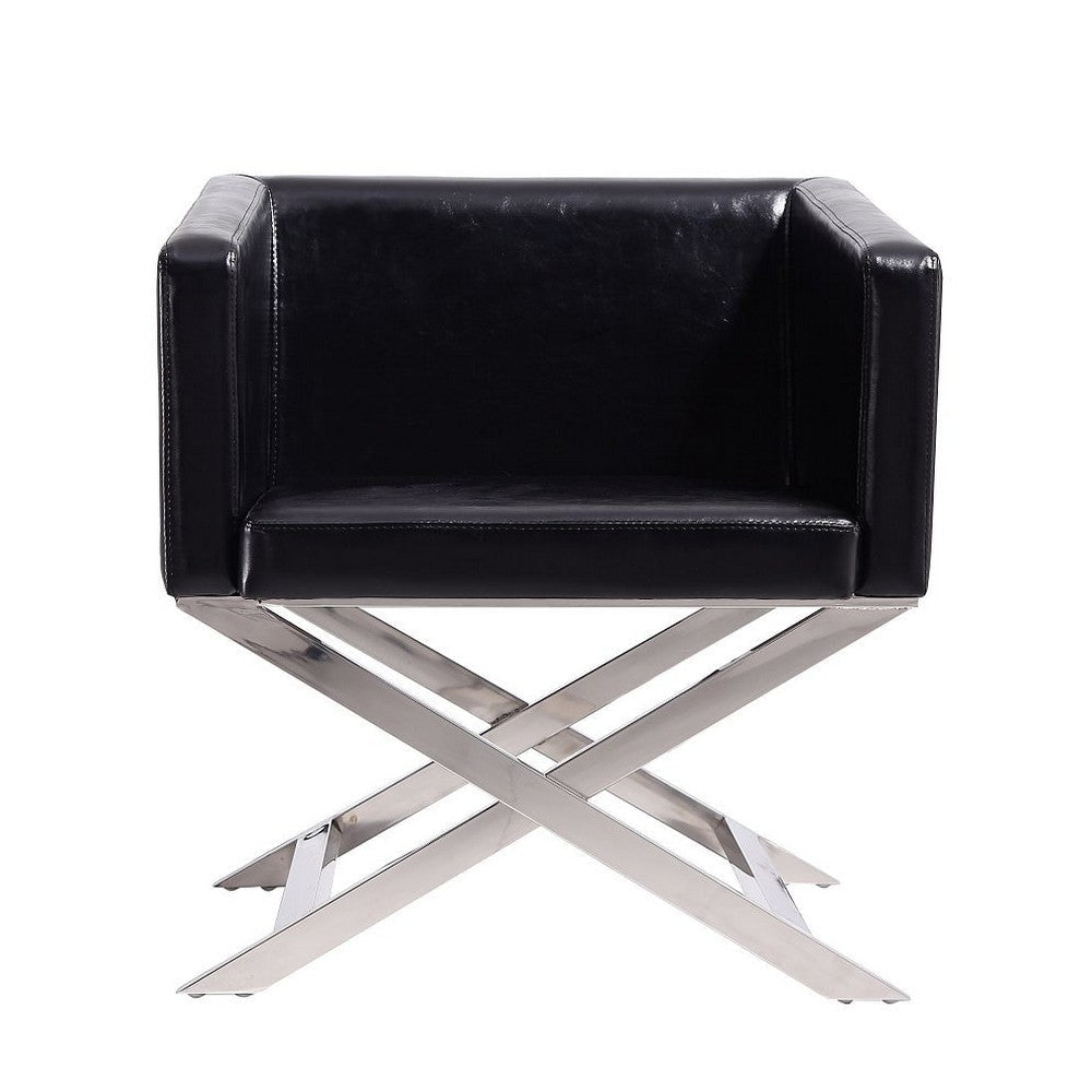 Hollywood Black and Polished Chrome Faux Leather Lounge Accent Chair (Set of 2) MHC-2-AC050-BK