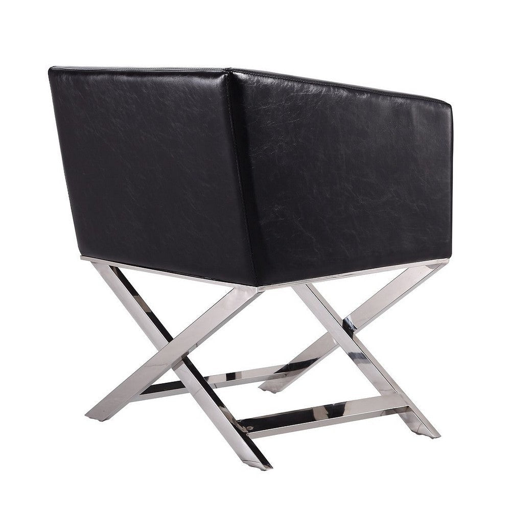Hollywood Black and Polished Chrome Faux Leather Lounge Accent Chair (Set of 2) MHC-2-AC050-BK