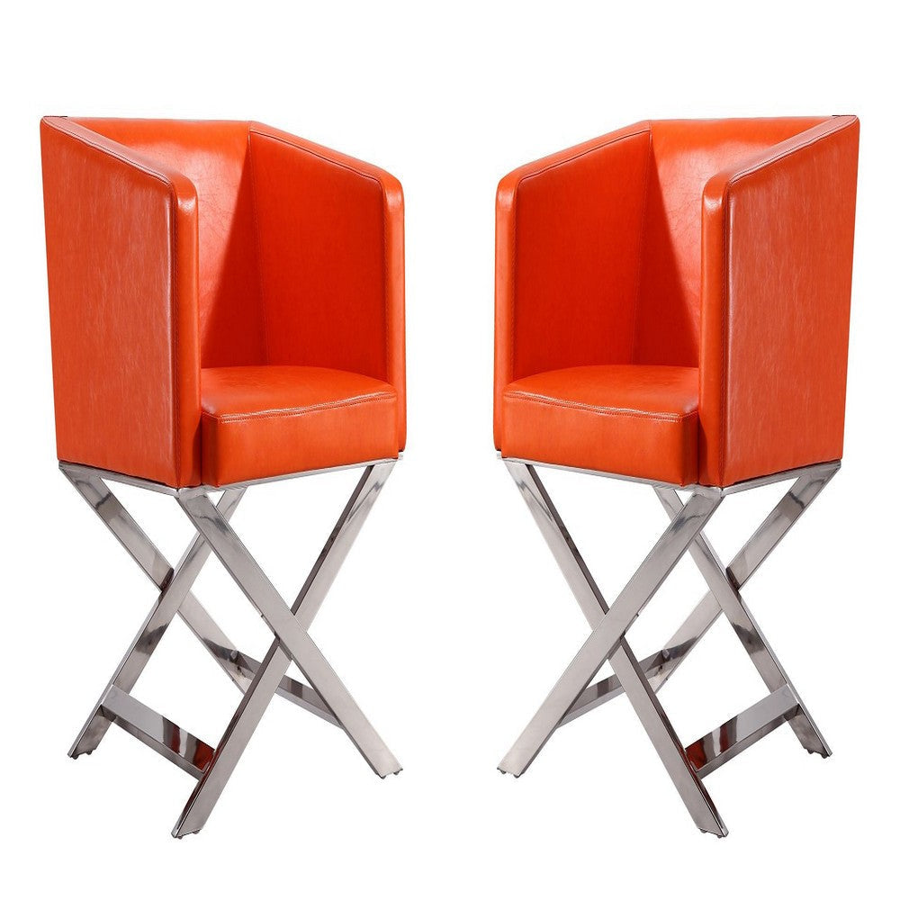 Hollywood Orange and Polished Chrome Faux Leather Lounge Accent Chair (Set of 2)