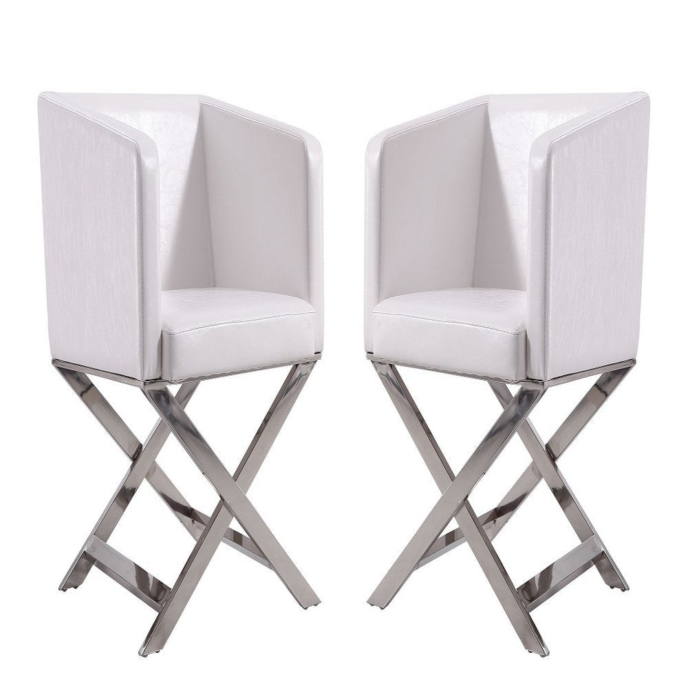 Hollywood White and Polished Chrome Faux Leather Lounge Accent Chair (Set of 2)